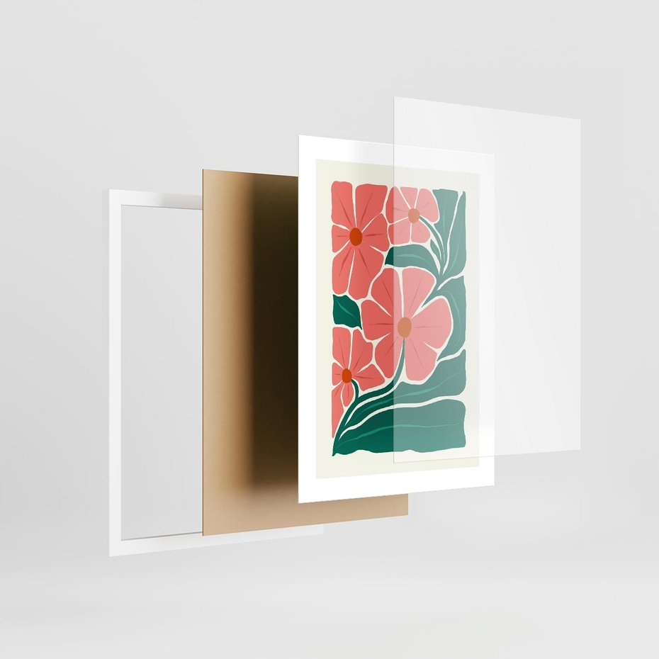 Plakat w ramie 30x40 - Energiczne Opowieści - kwiaty, sztuka nowoczesna - rama biała