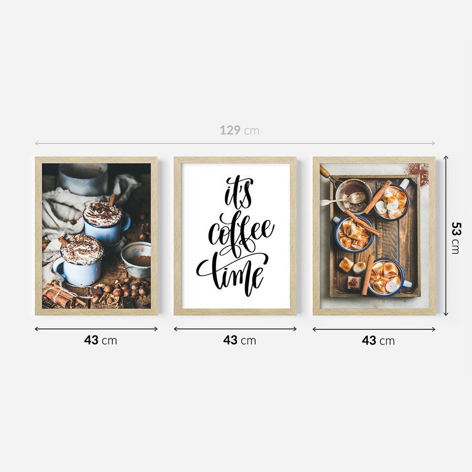 Zestaw obrazy w ramie 40x50 galeria - Kawa, napis, pozytywny, cytat - rama drewno