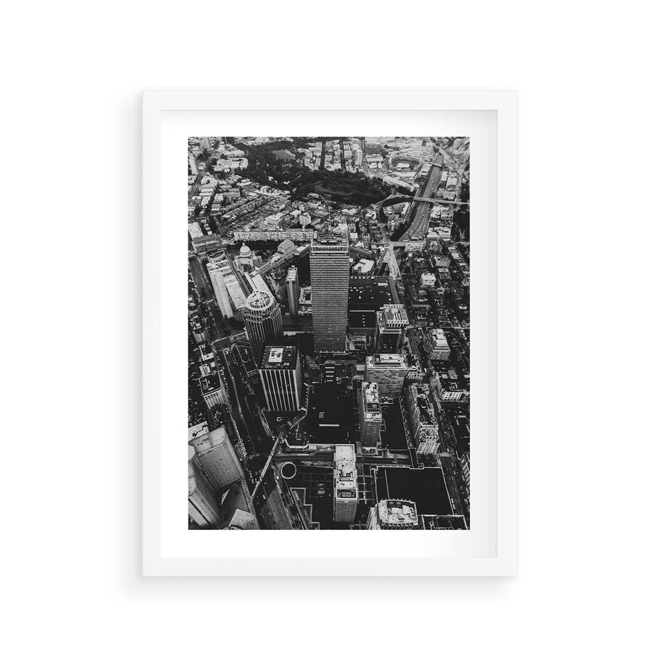 Plakat w ramie 30x40 - Kontrastujące miasto - miasto, biało - rama biała