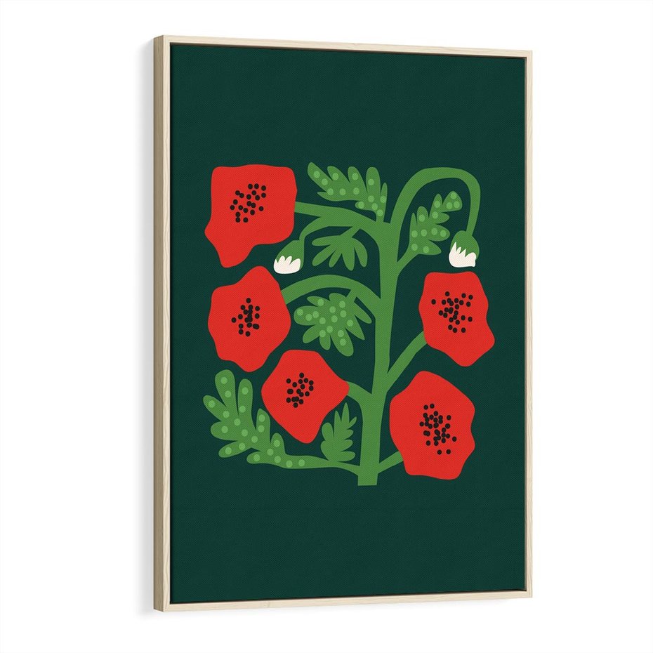 Obraz w ramie 70x100 - Księga Odbić - abstrakcyjna kwiatowa kompozycja, zielone  mocne tło - rama drewno