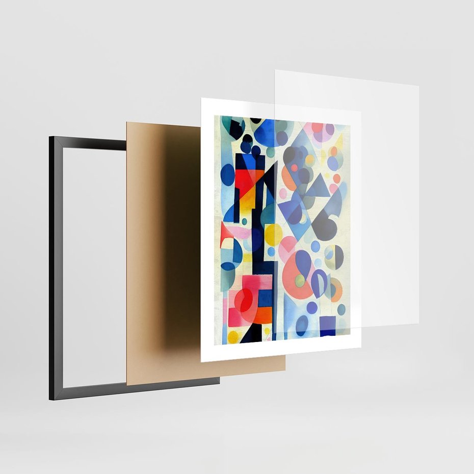 Plakat w ramie 40x50 - Księga Akwarelowych Przeniknięć - abstrakcyjny obraz, różne kolorowe kształty - rama czarna