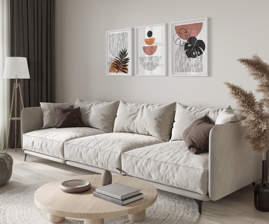 Zestaw obrazy w ramie 30x40 galeria - Skandynawski, liście, geometria - rama biała