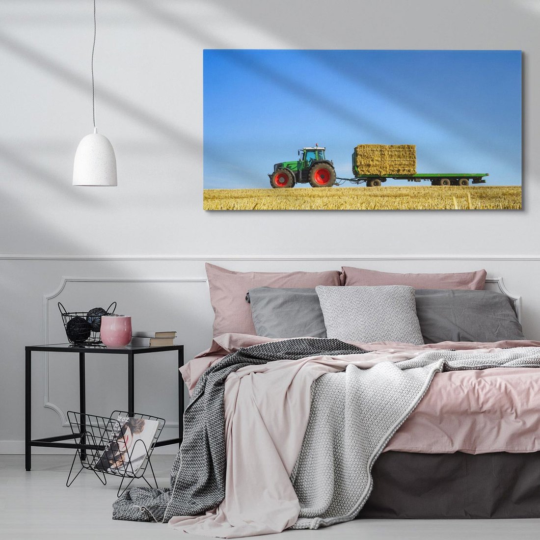 Obraz na płótnie 140x70 - Ruralne żniwa - traktor, przyczepa
