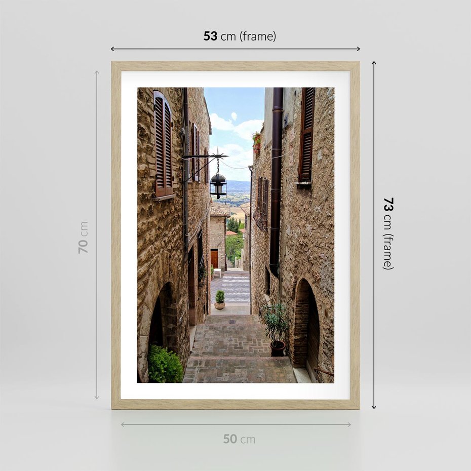 Plakat w ramie 50x70 - Perspektywa malowniczej uliczki - uliczka, perspektywa - rama drewno