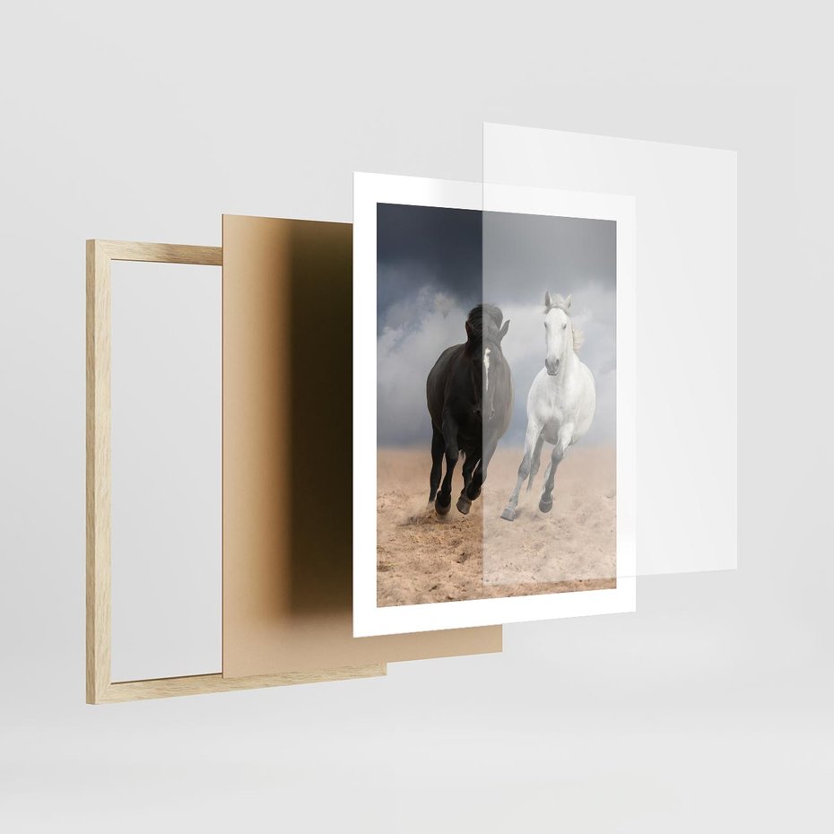 Plakat w ramie 40x50 - Siła koni w galopie - konie, galop - rama drewno