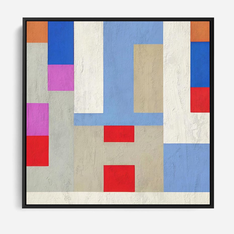 Obraz w ramie 50x50 - Bezczasowe Przenikanie Kształtów - abstrakcyjne geometryczne kształty, olejny obraz - rama czarna