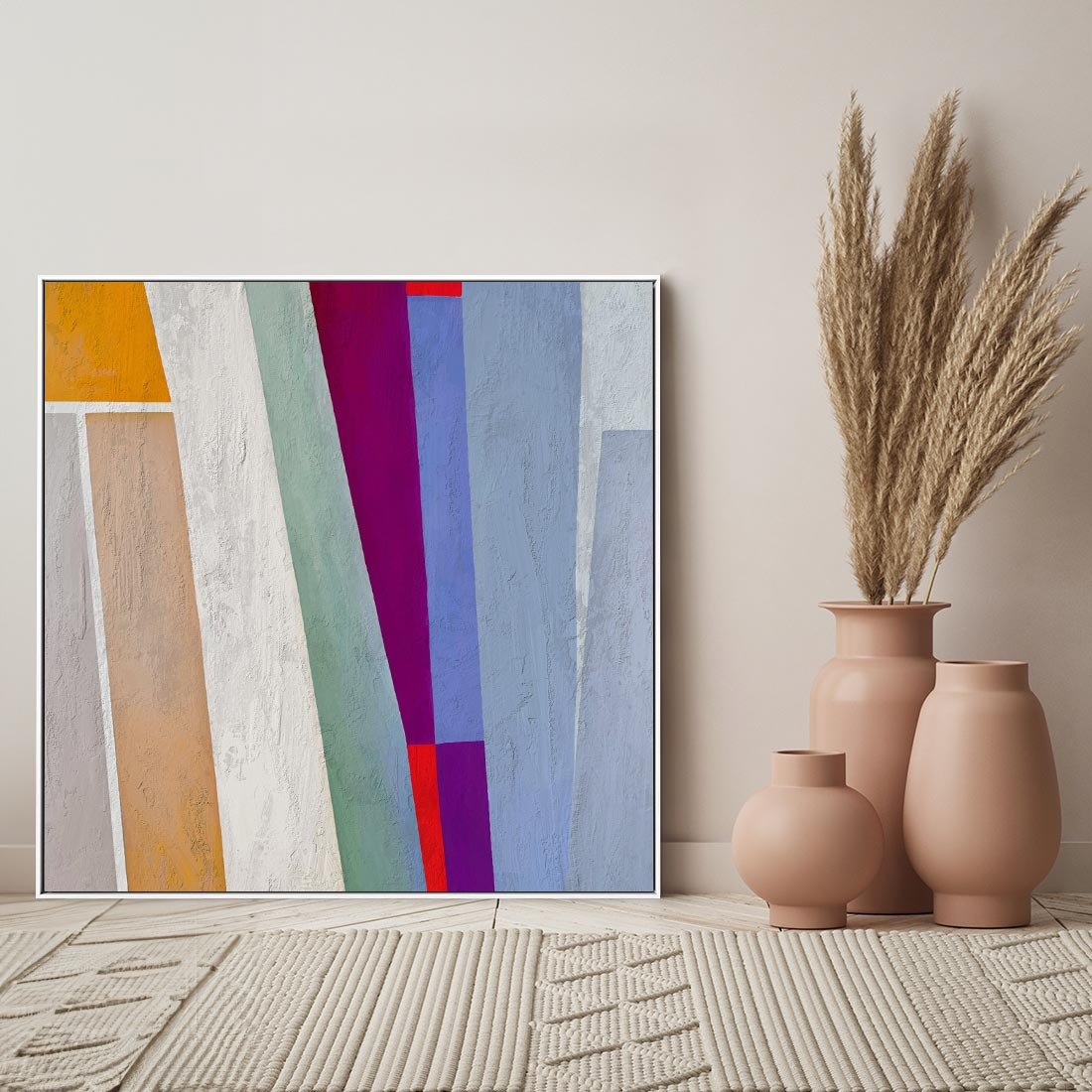 Obraz w ramie 80x80 - Księga Ukrytych Odbić - abstrakcyjne dziwne kształty, olejny obraz - rama biała
