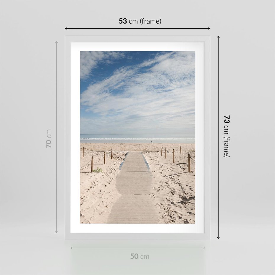 Plakat w ramie 50x70 - Ścieżka na plaży - plaża, ścieżka - rama biała