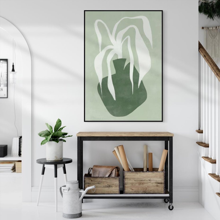 Obraz w ramie 50x70 - Zieleń Pulsującego Spokoju - zielona abstrakcja, zgaszona zieleń - rama czarna