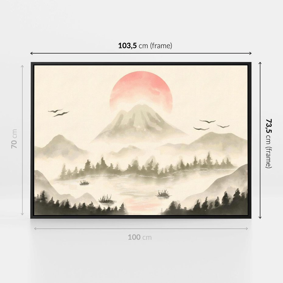 Obraz w ramie 100x70 - Przyroda Japonii - japońska akwarela, góry - rama czarna