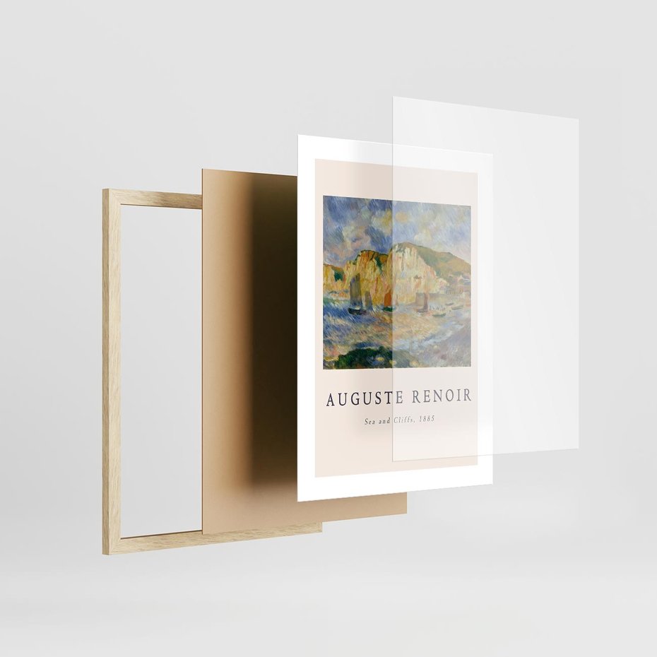 Plakat w ramie 30x40 - Plakat z Reprodukcją A. Renoira - Auguste Renoir, Morze i klify - rama drewno
