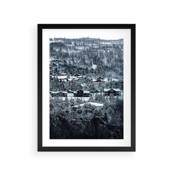 Plakat w ramie 30x40 - Domki w Chmurach - górski zimowy krajobraz, dommki na wzgórzach - rama czarna