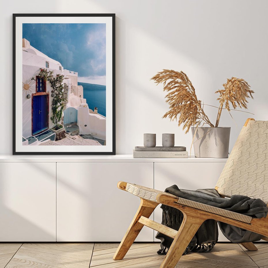 Plakat w ramie 40x50 - Urok Greckiej Wyspy - Santorini, Grecja - rama czarna