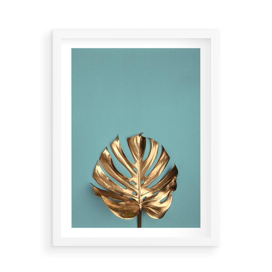 Plakat w ramie 50x70 - Piękno Natury - złote, liście - rama biała