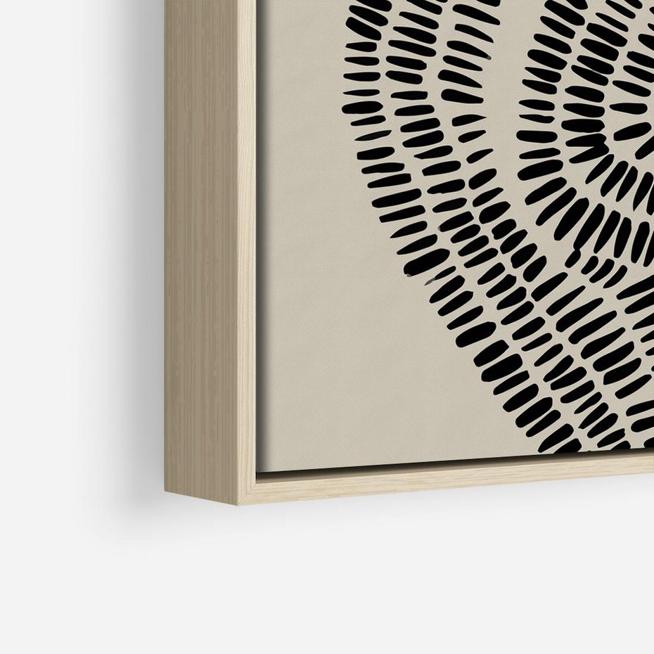 Obraz w ramie 50x50 - Nowoczesne Spektrum Wyobraźni - boho plakat, czarne kropki kreski - rama drewno