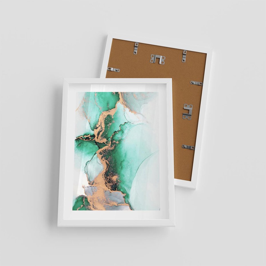 Plakat w ramie 30x40 - Marmur, Zieleń i Złoto - marmur, zieleń i złoto - rama biała