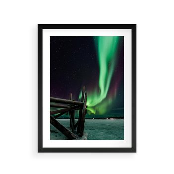 Plakat w ramie 30x40 - Zorza polarna w tajemniczej nocnej przestrzeni - zorza, polarna - rama czarna