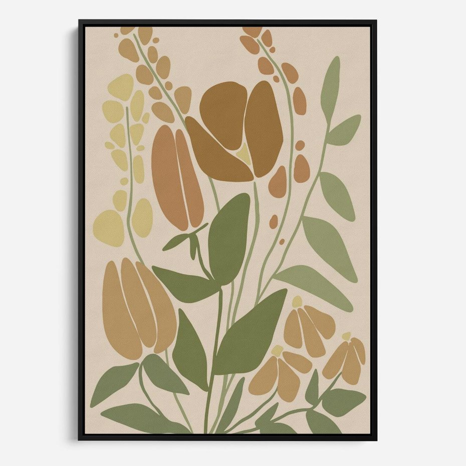 Obraz w ramie 70x100 - Beżowo i Roślinnie - nowoczesny plakat, roślinność - rama czarna