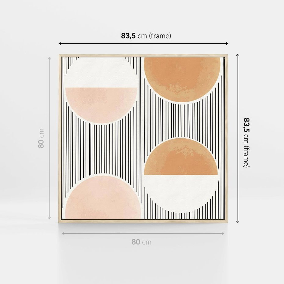 Obraz w ramie 80x80 - Przenikające Kształty - abstrkacyjna nowoczesna sztuka, koła okręgi - rama drewno