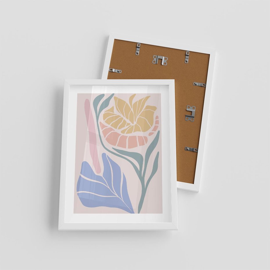 Plakat w ramie 30x40 - Wyjątkowe Ukojenie - pastelowe kwiaty, na beżowym tle - rama biała