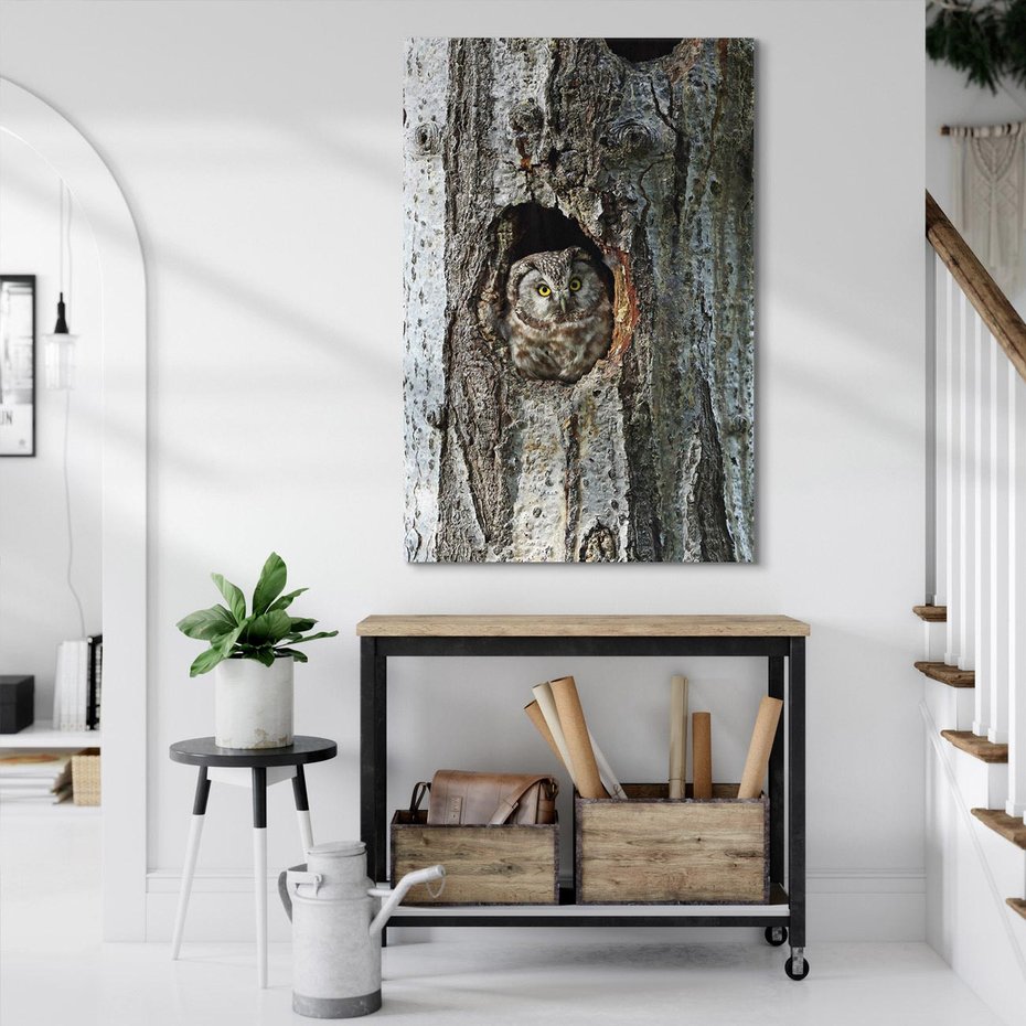 Obraz na płótnie 80x120 - Tajemniczy W świecie Nocy - sowa, dziupla