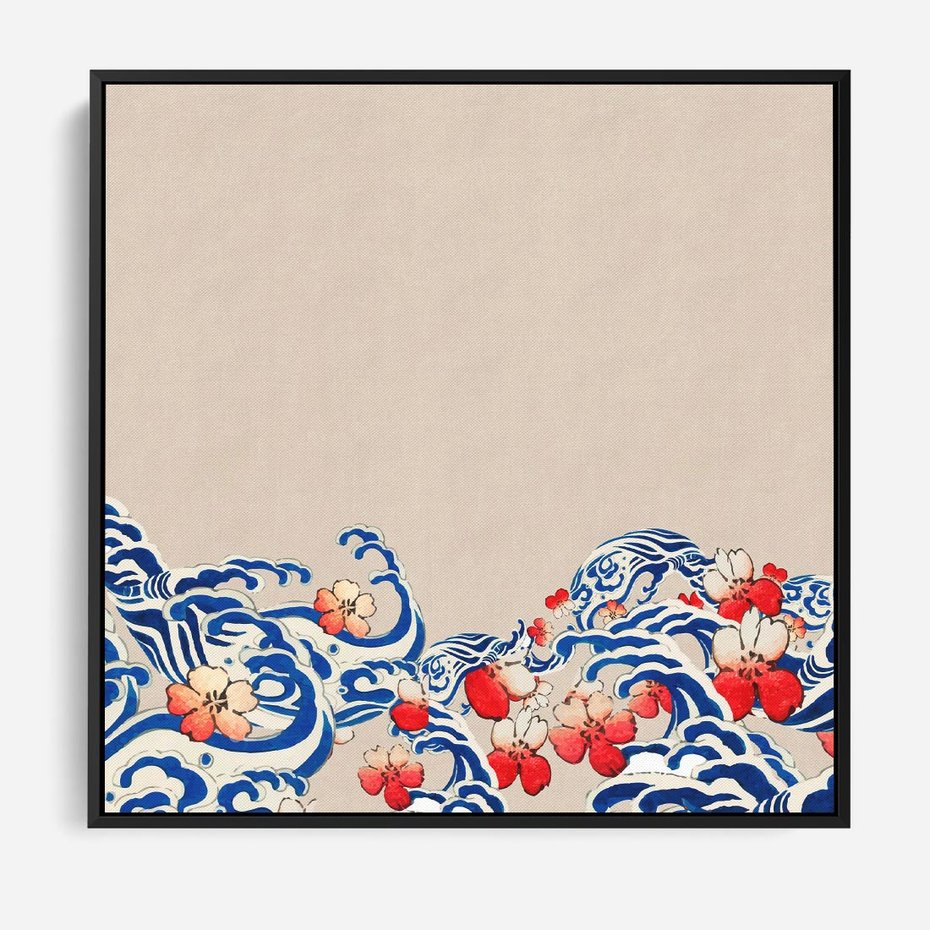 Obraz w ramie 50x50 - Japońska Harmonia: Falujące Kwiaty - japonia, orientalne kwiaty wiśni - rama czarna