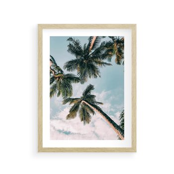 Plakat w ramie 40x50 - Wzrok ku Niebu - palmy na tle nieba, ujęcie z dołu - rama drewno