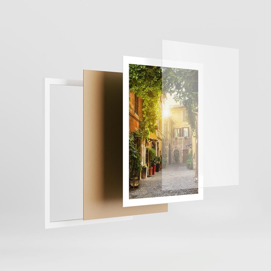 Plakat w ramie 50x70 - Malownicza Wędrówka - uliczka, perspektywa - rama biała