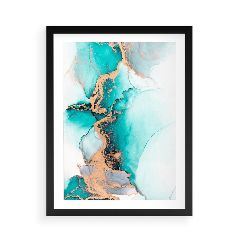 Plakat w ramie 50x70 - Elegancja i Subtelność - marmur, złoto - rama czarna