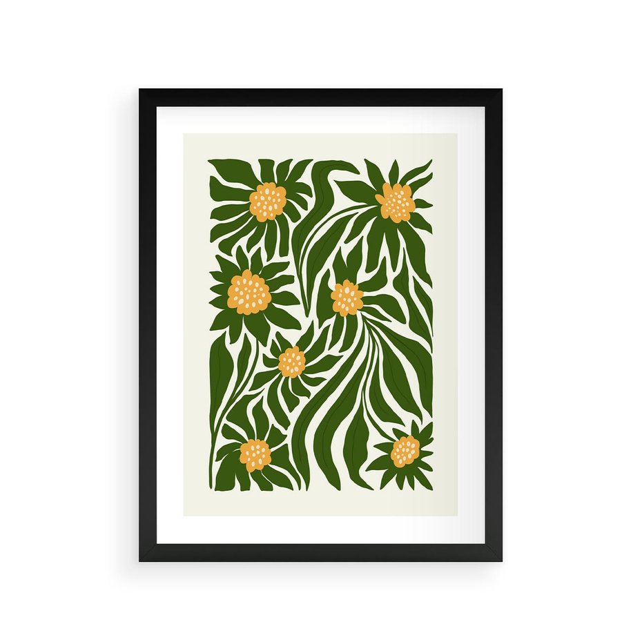 Plakat w ramie 30x40 - Spojrzenie wgłąb roślinnego świata - abstrakcyjne kwiaty, kompozycja - rama czarna