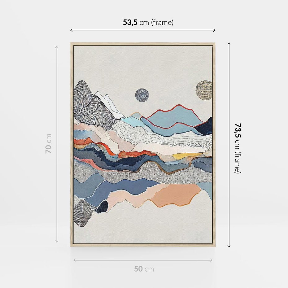 Obraz w ramie 50x70 - Dynamiczne Góry - akwarelowe graficzne góry, krajobraz - rama drewno