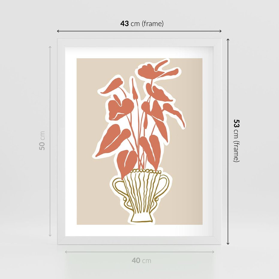 Plakat w ramie 40x50 - Harmonijne Echa - abstrakcyjne kwiaty liście, elegancka kompozycja - rama biała