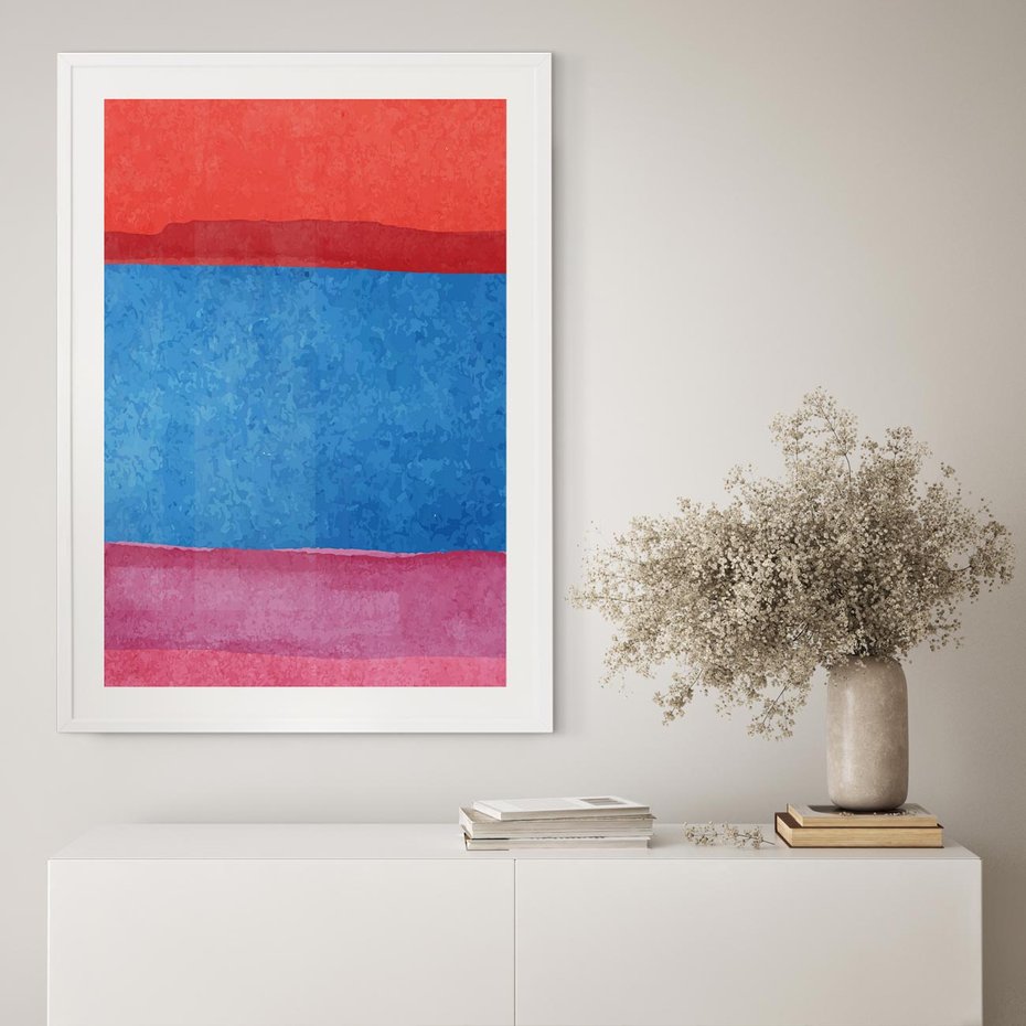 Plakat bez ramy 21x30 - Migocące Formy - kolorowe akwarelowe pasy, odcienie czerwień