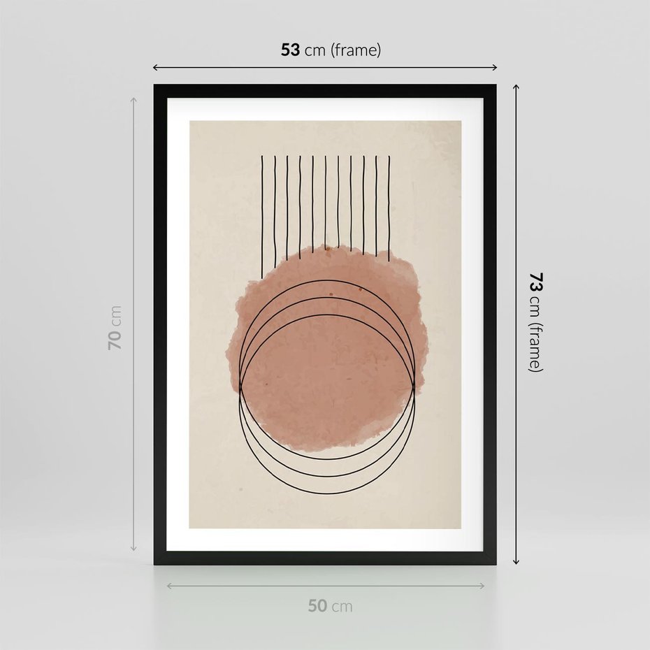 Plakat w ramie 50x70 - Migotliwe Kontury - akwarelowa plama, geometryczne szkicowane kształty - rama czarna