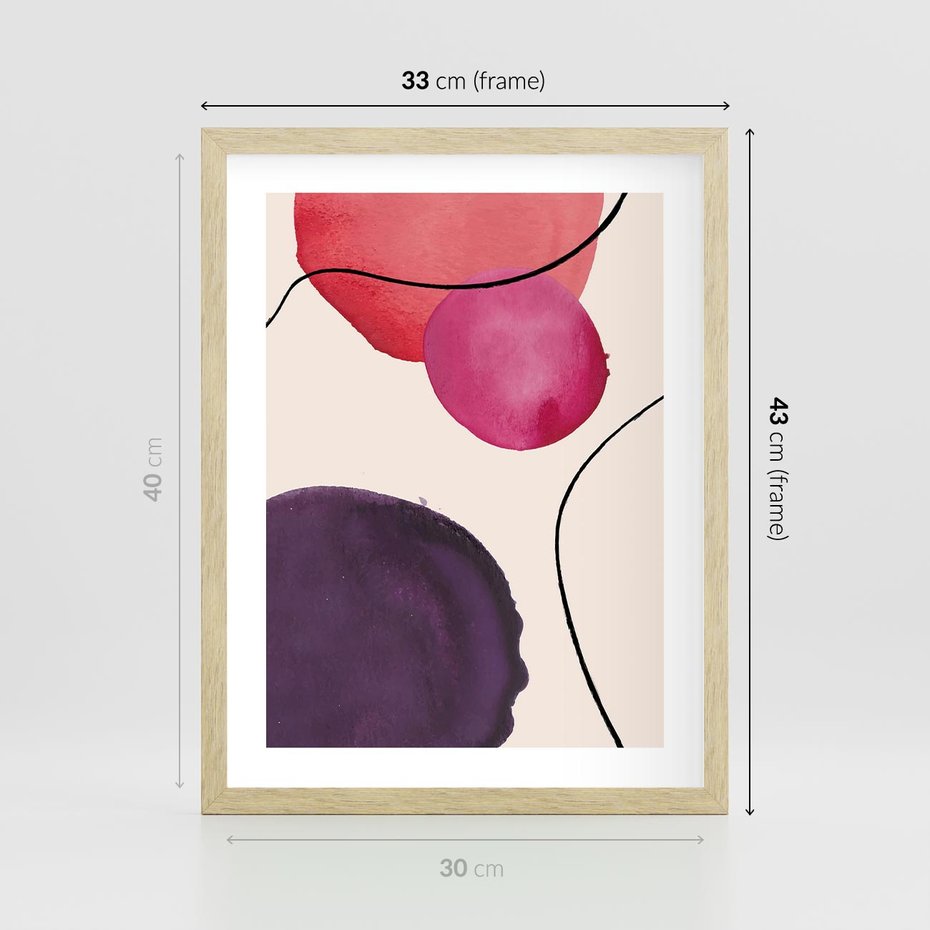 Plakat w ramie 30x40 - Kolorowe Impresje - abstrakcyjne akwarelowe plamy, nieregularne linie - rama drewno