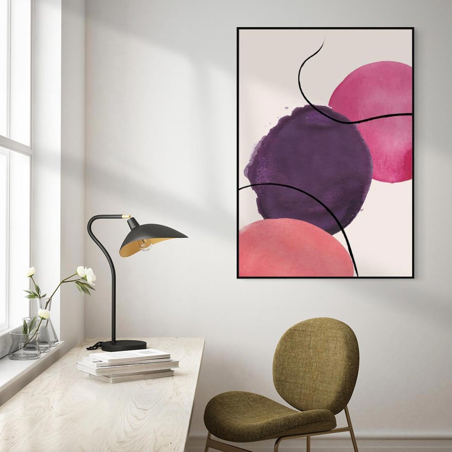 Obraz w ramie 50x70 - Migotliwe Widzenia - abstrakcyjne akwarelowe plamy, nieregularne linie - rama czarna