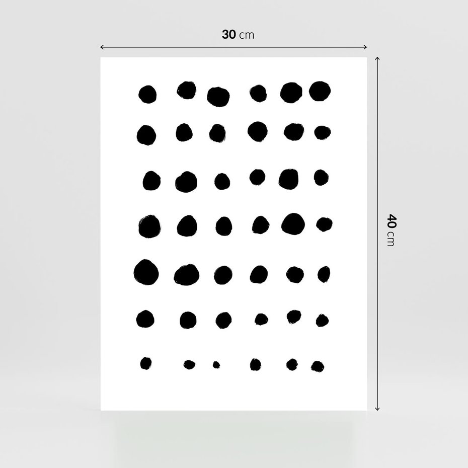 Plakat bez ramy 30x40 - Migocące Anomalie - abstrakcyjna kompozycja z czarnych kropek, minimalistyczny czarno bialy plakat