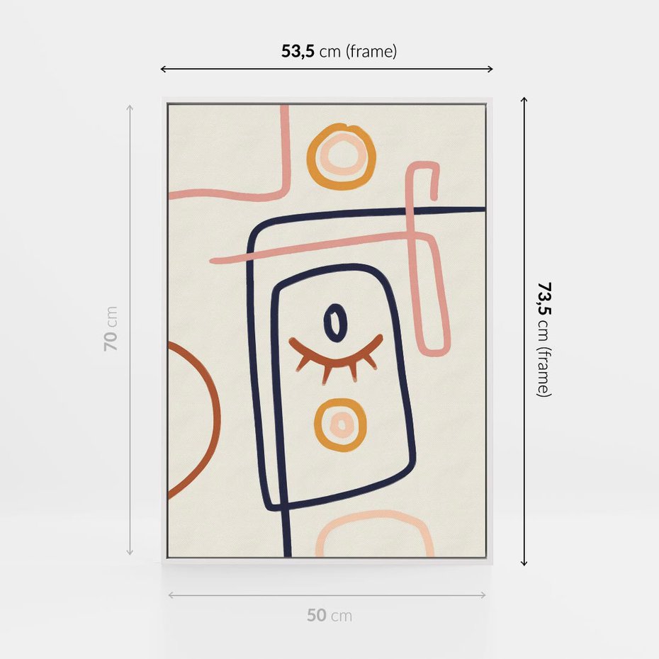 Obraz w ramie 50x70 - Manifestacje Dziwności - abstrakcja w stylu picasso, beżowe tło - rama biała