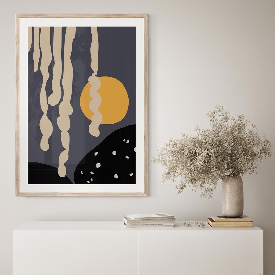 Plakat w ramie 50x70 - Intrygujący Mrok - ciemny, mroczny plakat - rama drewno