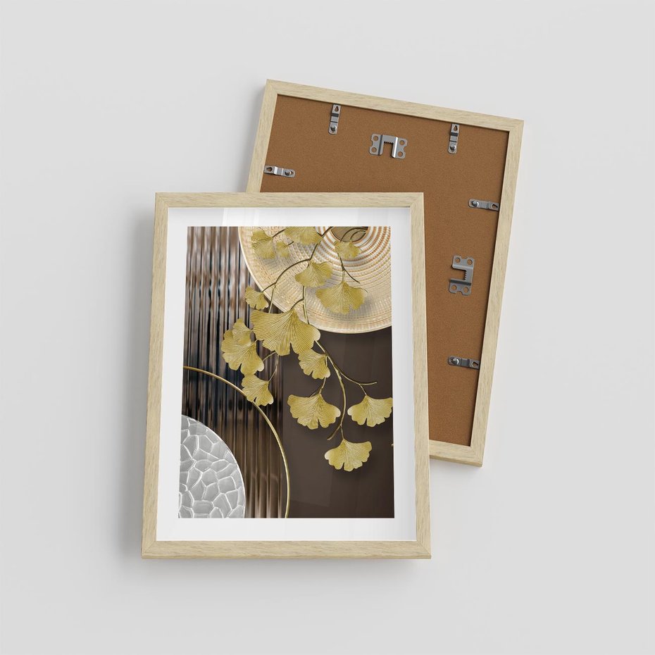 Plakat w ramie 30x40 - Magia Jesieni - złote, liście - rama drewno