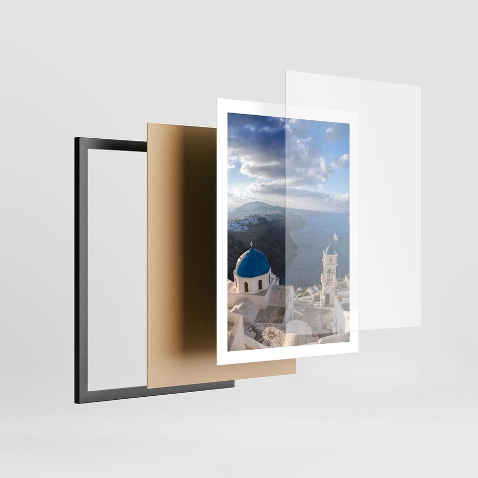 Plakat w ramie 50x70 - Błękitne Przezycia - Santorini, morze - rama czarna