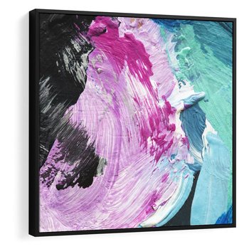 Obraz w ramie 50x50 - Kolorowy rój wyobraźni - rozlane kolorowe farby olejne, abstrakcja - rama czarna