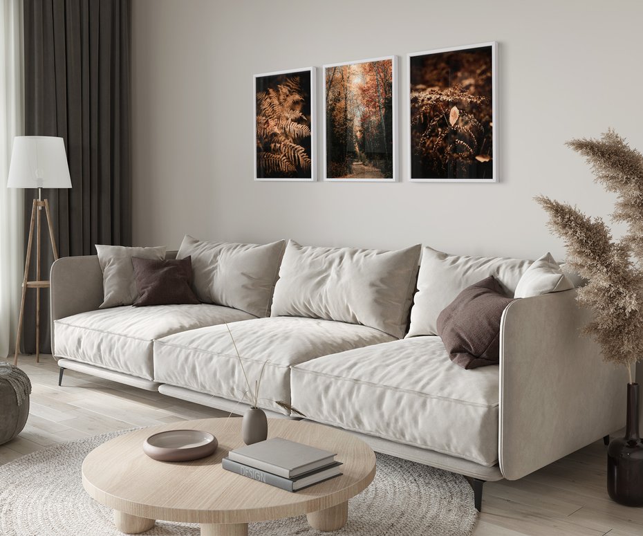 Zestaw obrazy w ramie 40x50 galeria - Bogo, jesienny, las, paprocie - rama biała