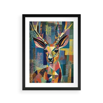 Plakat w ramie 30x40 - Bezgraniczne Kontury Zaskoczenia - abstrakcyjny obraz olejny, jeleń - rama czarna