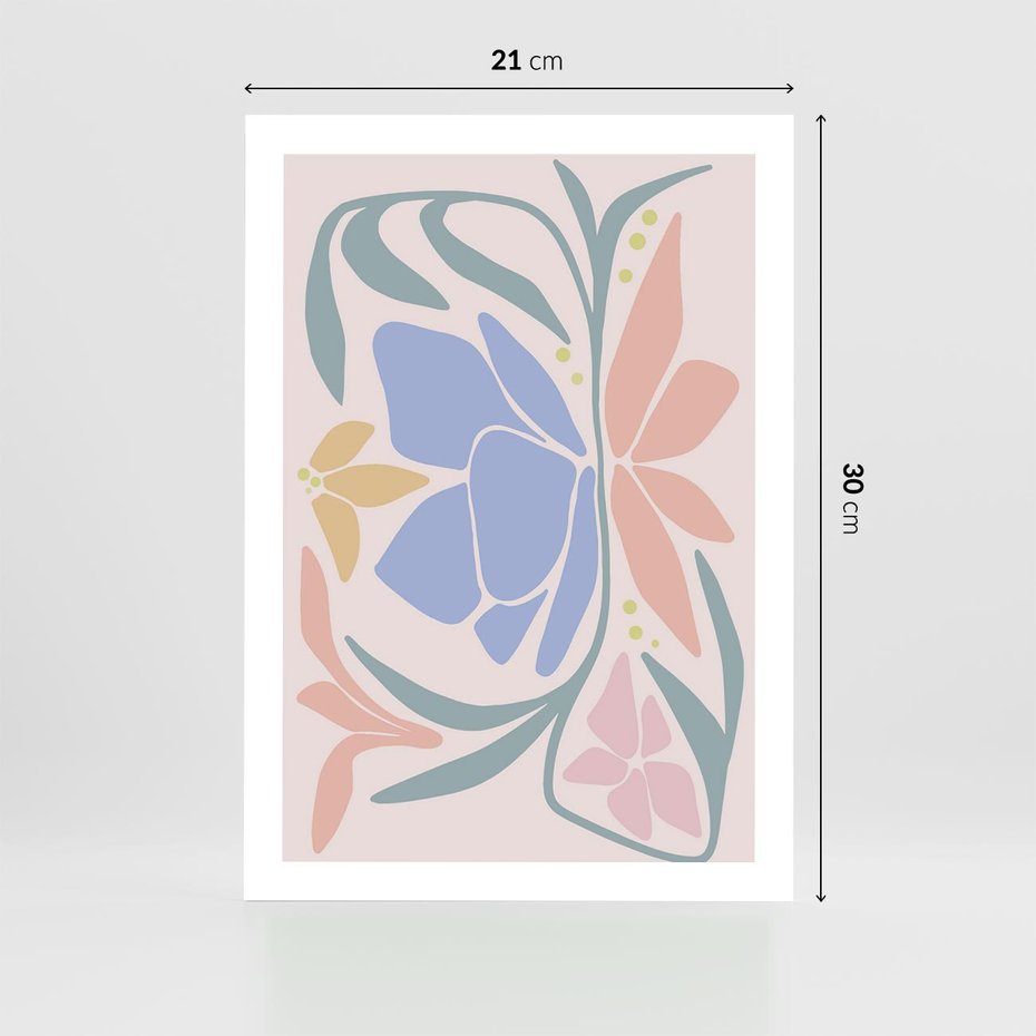 Plakat bez ramy 21x30 - Pastele Kwiatowych Plam - pastelowe kwiaty, na beżowym tle