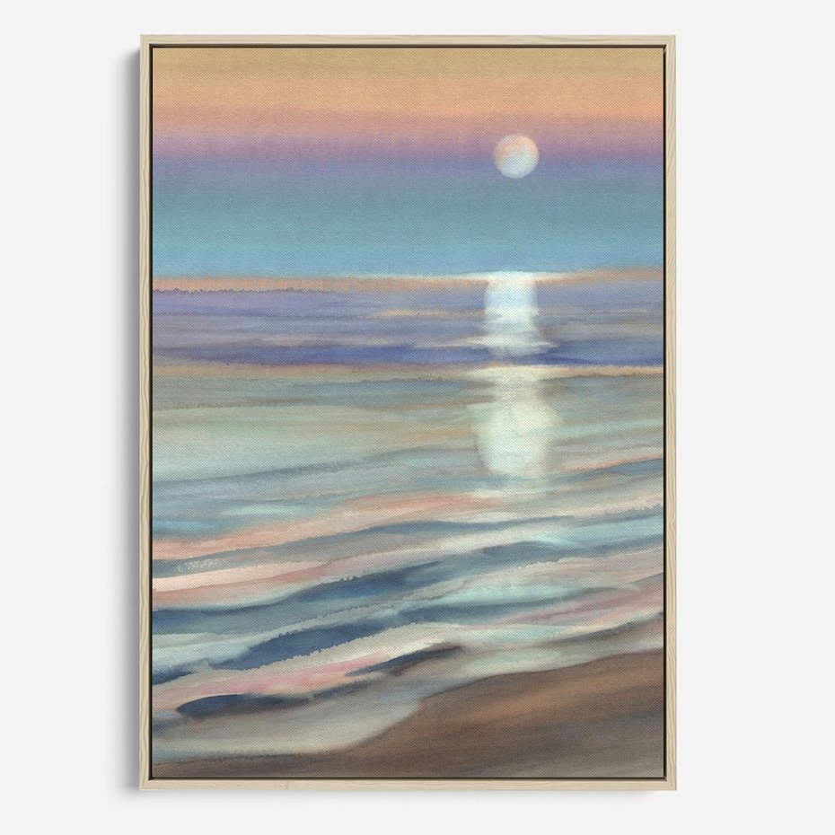 Obraz w ramie 80x120 - Witraże roziskrzonych myśli - akwarela, zamglony wschód słońca - rama drewno