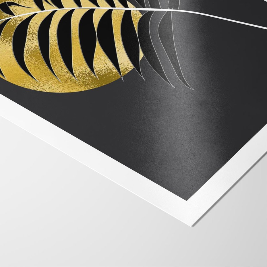 Plakat bez ramy 21x30 - Egzotyczna Elegancja - palma, na czarnym tle