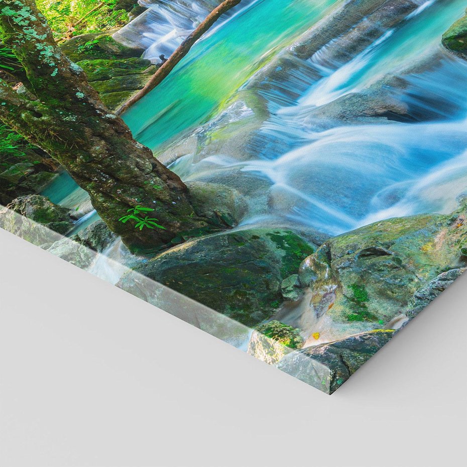 Obraz na płótnie 40x40 - Magia w lesie nad rzeką - wodospad, rzeka