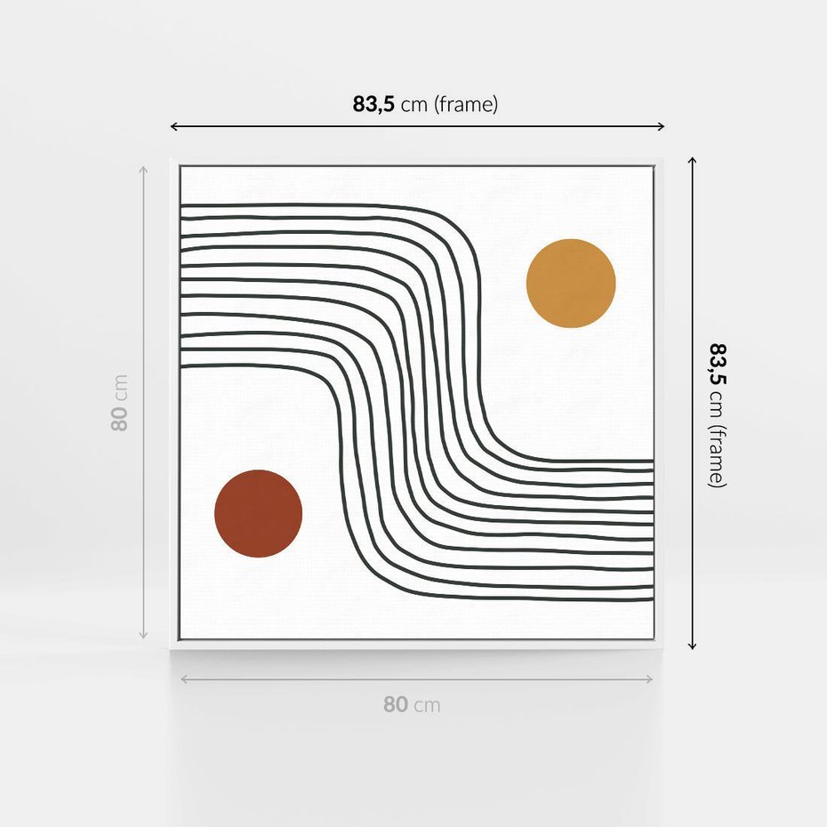 Obraz w ramie 80x80 - Kontury Harmonii - nieregularne linie, koła - rama biała