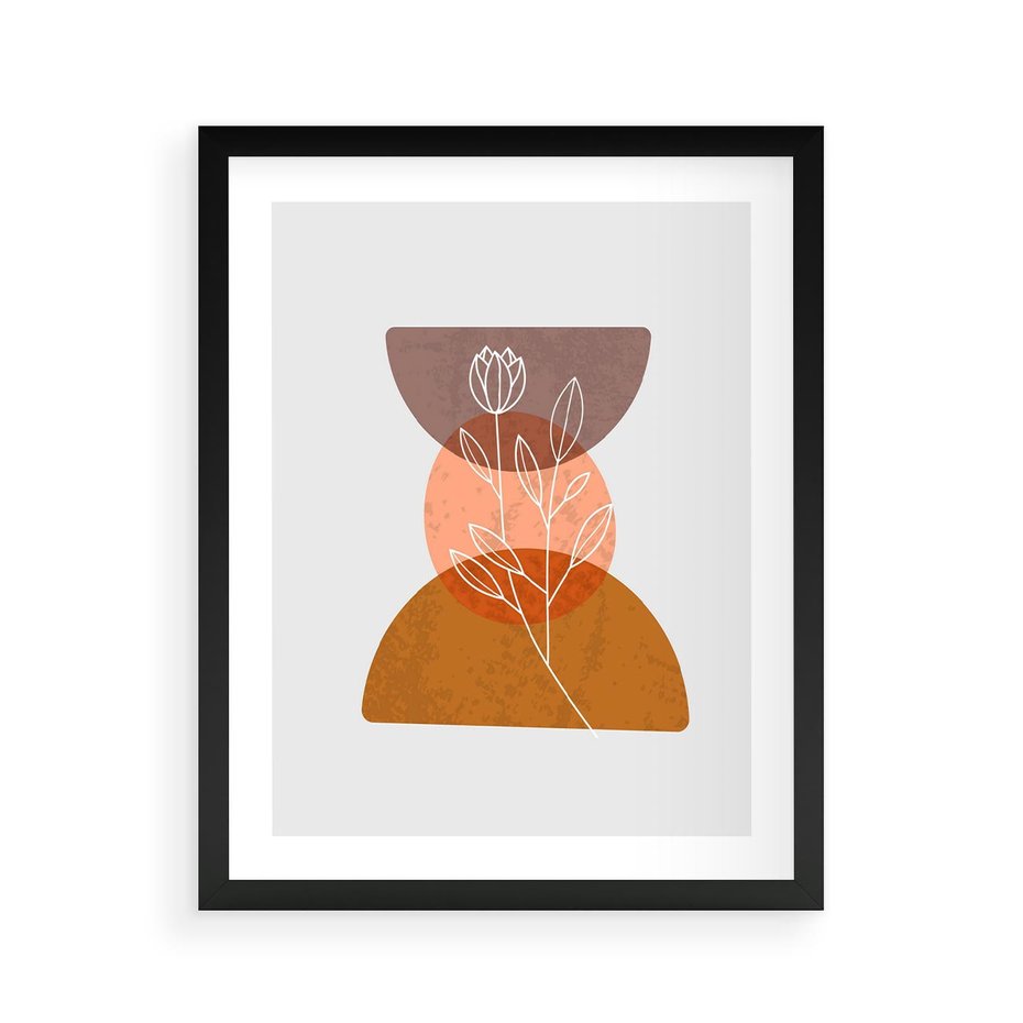 Plakat w ramie 40x50 - Kwiatowa Akwarela - akwarelowe kształty, brąz - rama czarna